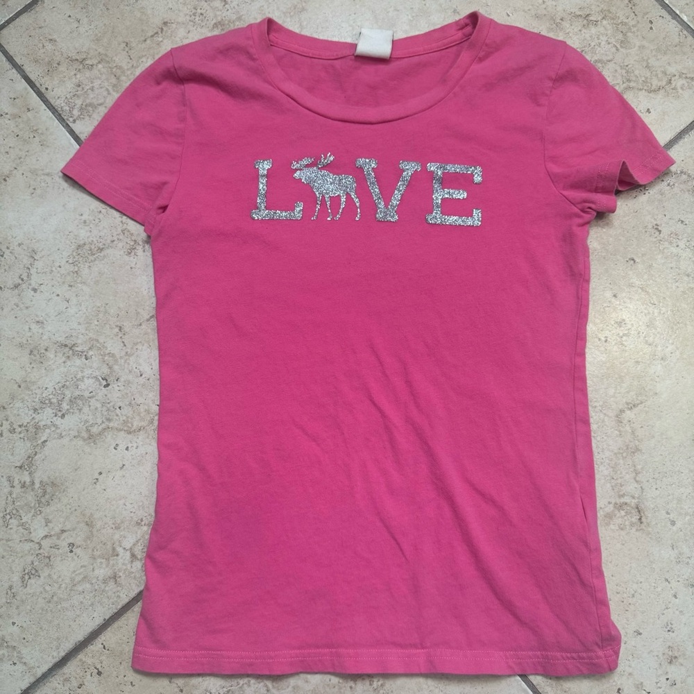 Abercrombie & Fitch Pink Tee with Glitter Love Design